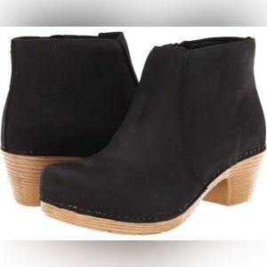 Dankso Maria Clog Bootie Black Milled Nubuck Leather